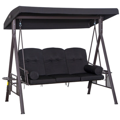 3-Seater Hollywood Swing Garden Swing with Sunshade Cushion Metal Polyester Black 116 x 206 x 183 cm