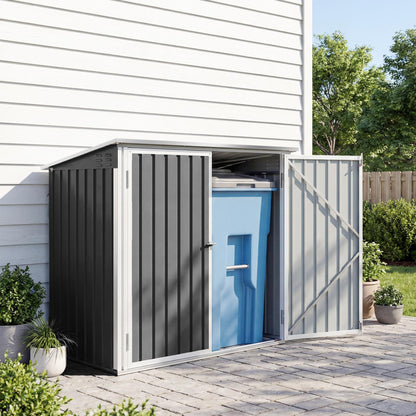 Double Trash Bin Storage Shed — Galvanized Steel, Gas-Strut Hinged Lid & Lockable Double Doors, Dark Gray, 70.7×42.5×44.5–51 in