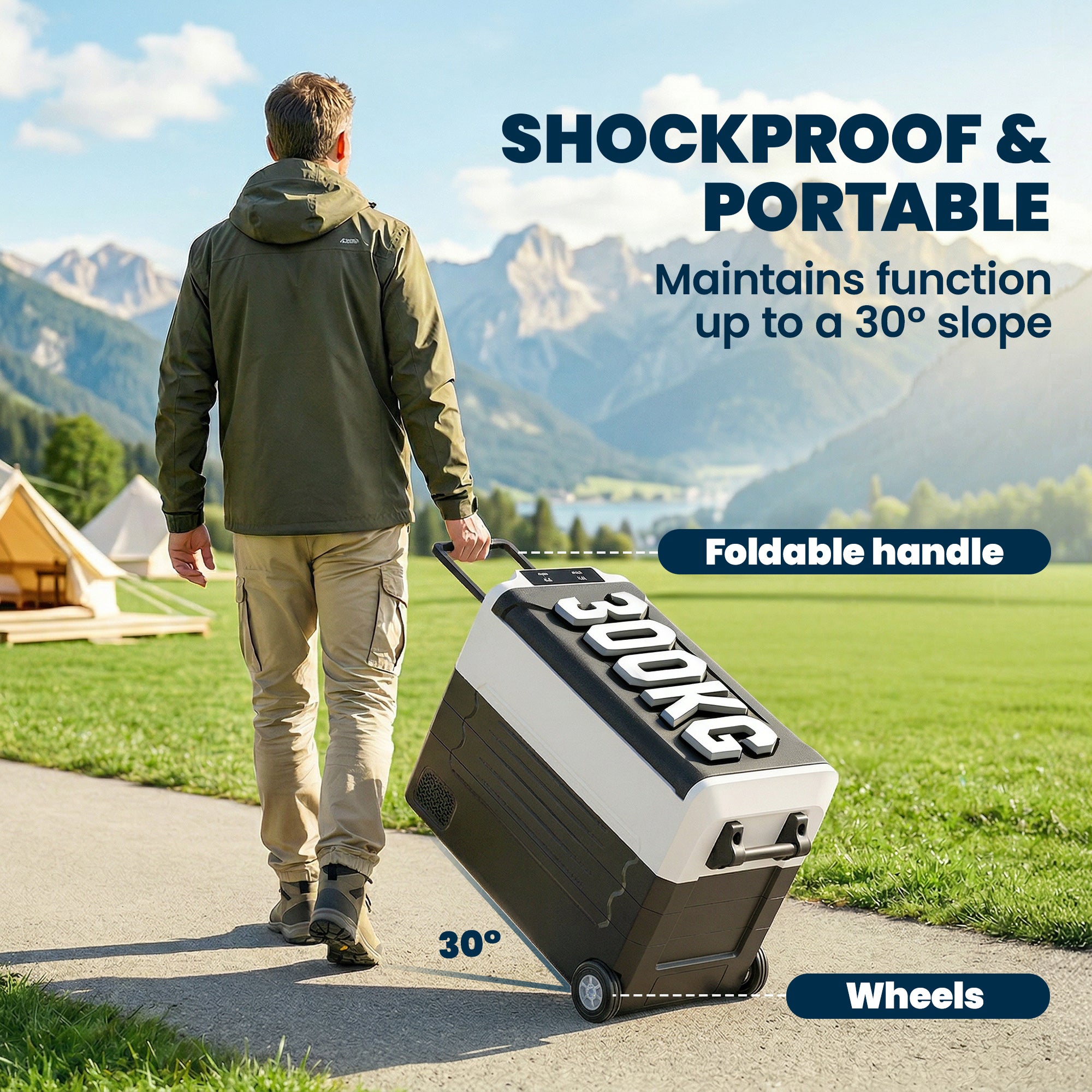 50L Dual-Zone Compressor Fridge (-4°F to 68°F) Portable Electric Car Cooler with App, LED, Battery Protection, Folding Handle — 12/24V DC & 110–230V AC