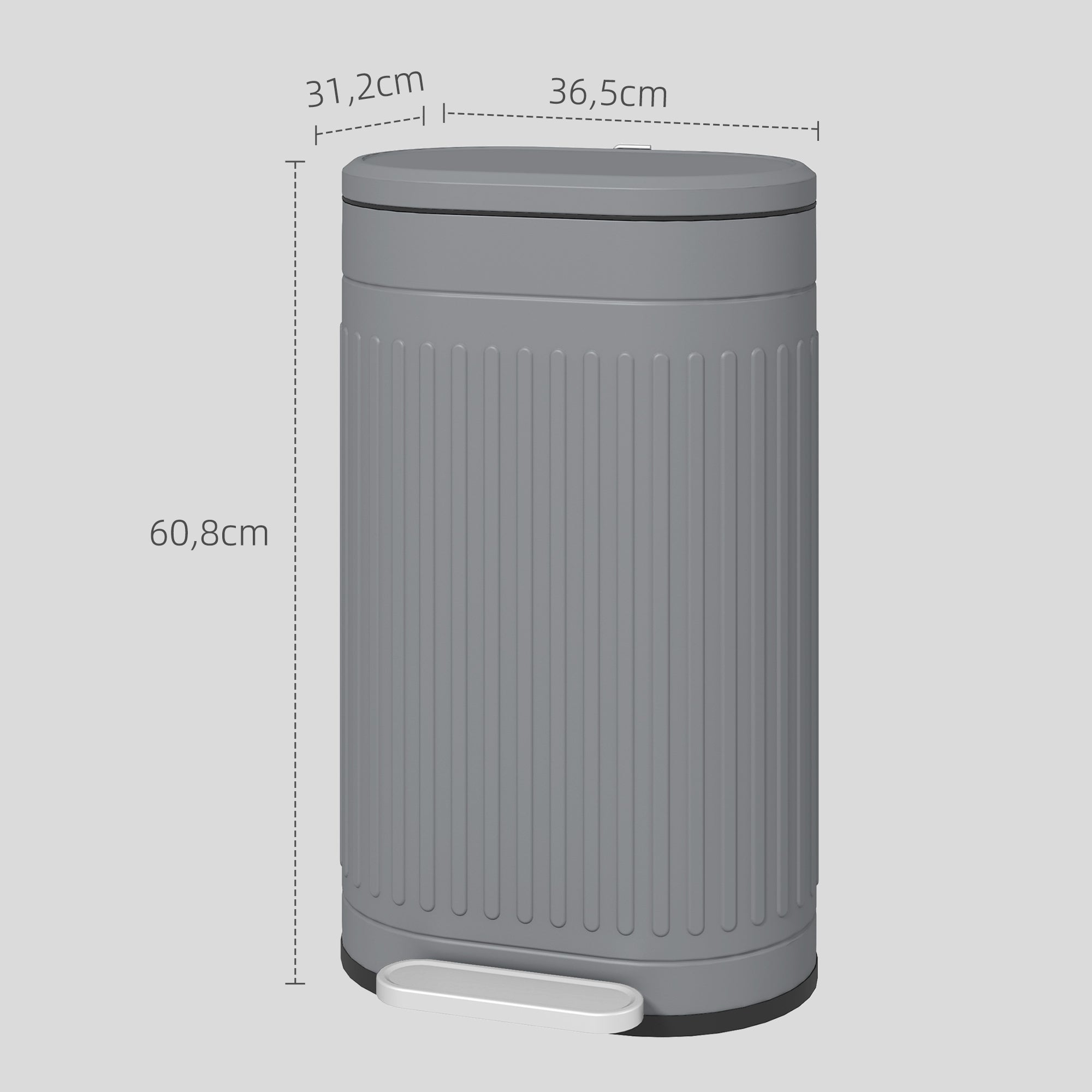 30 L Pedal Bin with Removable Inner Bucket and Soft-Close Lid, Gray — 36.5 x 31.2 x 60.8 cm (14.4 x 12.3 x 23.9 in)
