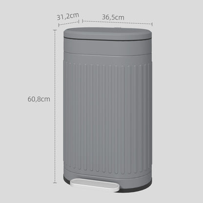 30 L Pedal Bin with Removable Inner Bucket and Soft-Close Lid, Gray — 36.5 x 31.2 x 60.8 cm (14.4 x 12.3 x 23.9 in)