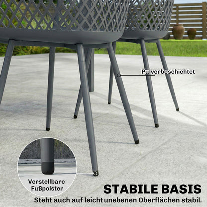 4-Pack Garden Chairs — UV-Resistant Plastic with Armrests & Backrest, Powder-Coated Metal Legs, 120 kg Capacity, Dark Gray