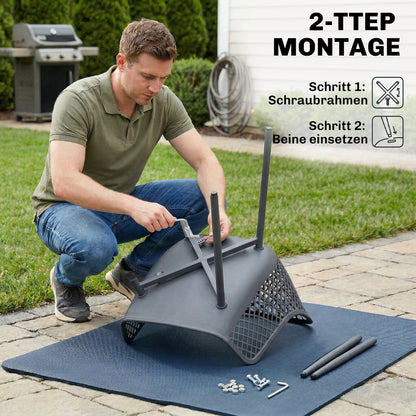 4-Pack Garden Chairs — UV-Resistant Plastic with Armrests & Backrest, Powder-Coated Metal Legs, 120 kg Capacity, Dark Gray