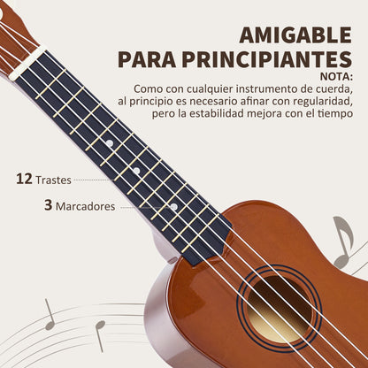 21 Inch Soprano Ukulele for Beginners Suitable for Concerts and Schools Nylon Strings Wood Brown