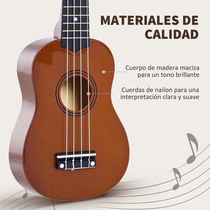 21 Inch Soprano Ukulele for Beginners Suitable for Concerts and Schools Nylon Strings Wood Brown