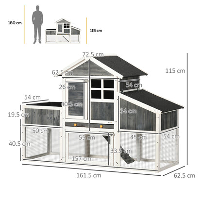 Prefabricated Chicken Coop in Wood with Open Area, Outdoor Chicken Coop, Chicken House and Nesting Box, Flowerbed and Asphalt Roof, Gray