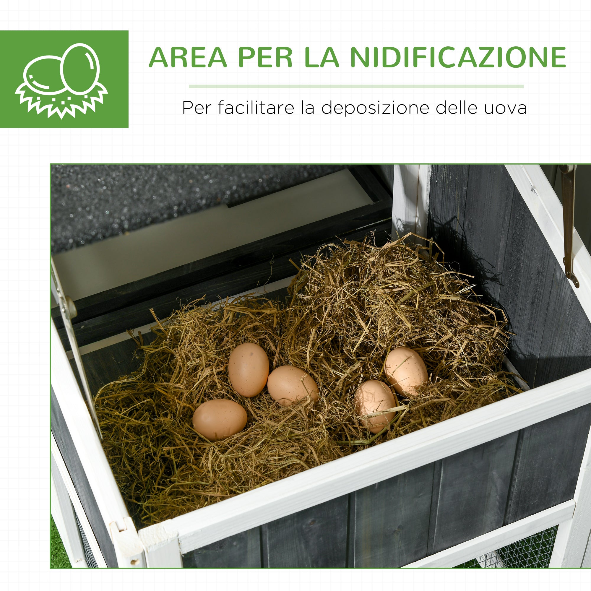 Prefabricated Chicken Coop in Wood with Open Area, Outdoor Chicken Coop, Chicken House and Nesting Box, Flowerbed and Asphalt Roof, Gray