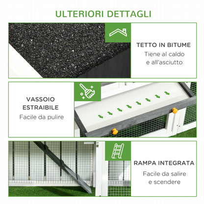 Prefabricated Chicken Coop in Wood with Open Area, Outdoor Chicken Coop, Chicken House and Nesting Box, Flowerbed and Asphalt Roof, Gray