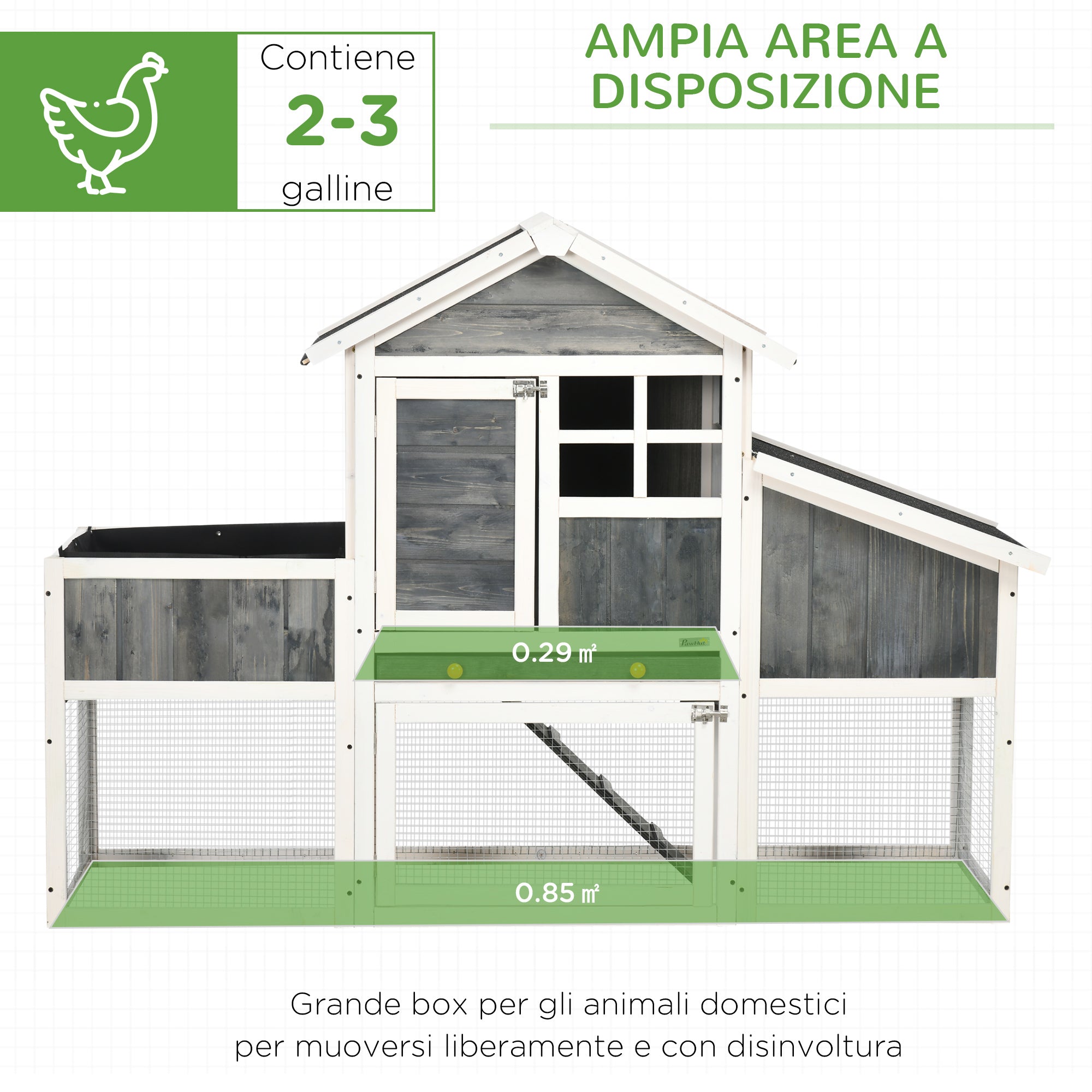 Prefabricated Chicken Coop in Wood with Open Area, Outdoor Chicken Coop, Chicken House and Nesting Box, Flowerbed and Asphalt Roof, Gray