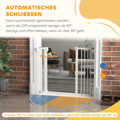 Door Guard Stair Guard with 14 cm Extension Door Gate without Drilling Stair Gate for Widths 74-94 cm Double-Swing Metal White