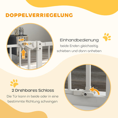 Door Guard Stair Guard with 14 cm Extension Door Gate without Drilling Stair Gate for Widths 74-94 cm Double-Swing Metal White