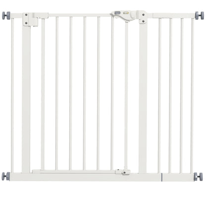 Door Guard Stair Guard with 14 cm Extension Door Gate without Drilling Stair Gate for Widths 74-94 cm Double-Swing Metal White