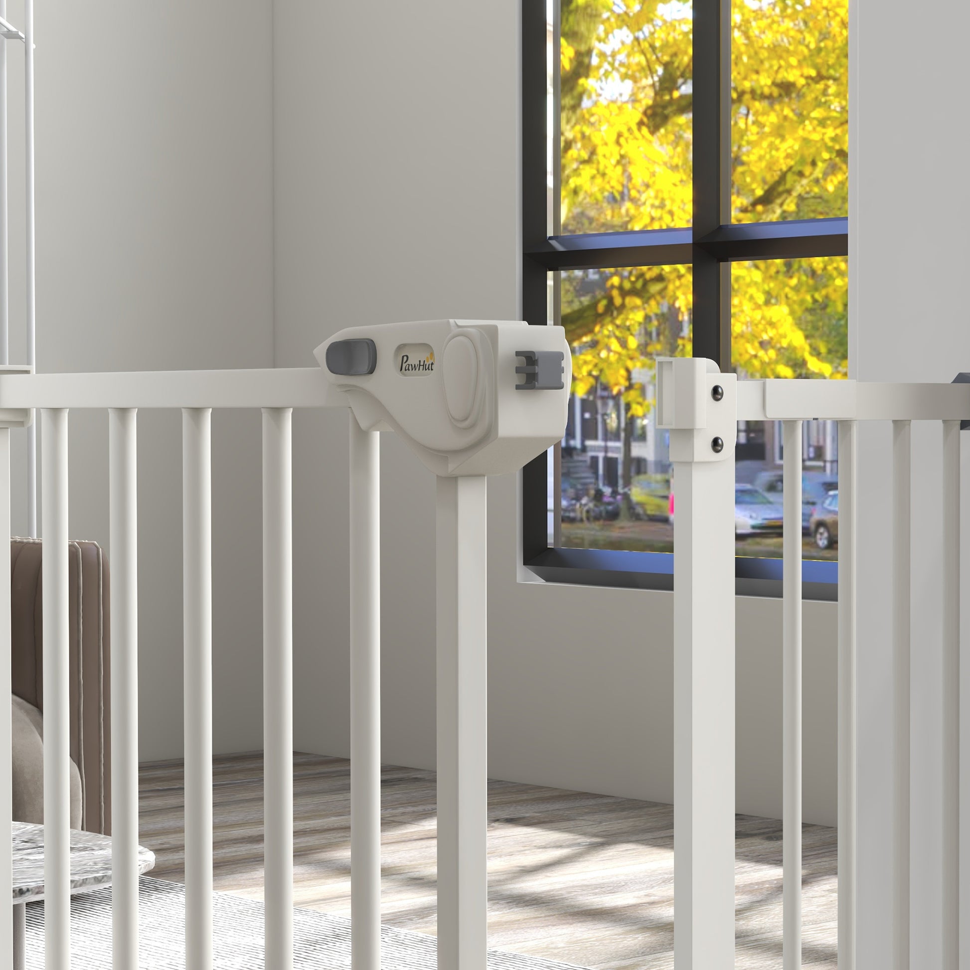 Door Guard Stair Guard with 14 cm Extension Door Gate without Drilling Stair Gate for Widths 74-94 cm Double-Swing Metal White