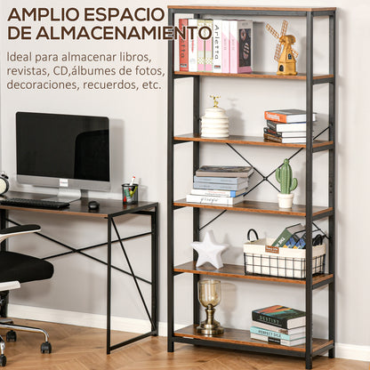 Industrial Style Retro Bookcase with 6 Open Shelves for Books and Anti-Tip System Storage for Living Room Office 31.5x11.8x70.9 inches Rustic Brown