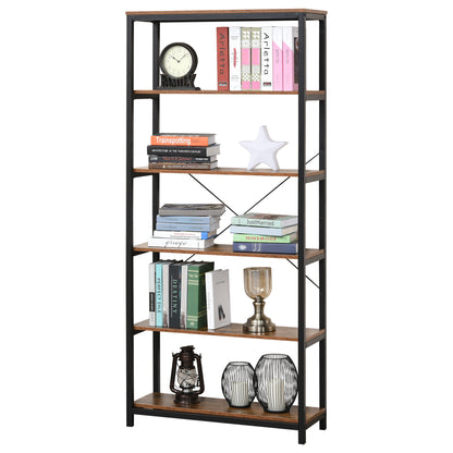 Industrial Style Retro Bookcase with 6 Open Shelves for Books and Anti-Tip System Storage for Living Room Office 31.5x11.8x70.9 inches Rustic Brown