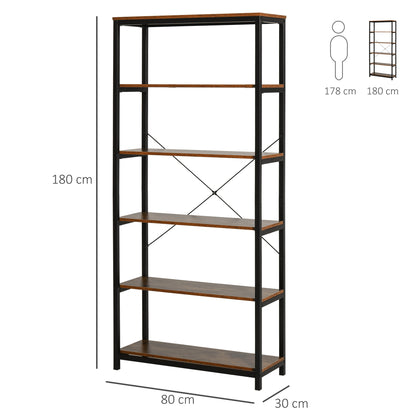 Industrial Style Retro Bookcase with 6 Open Shelves for Books and Anti-Tip System Storage for Living Room Office 31.5x11.8x70.9 inches Rustic Brown