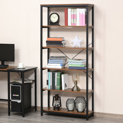 Industrial Style Retro Bookcase with 6 Open Shelves for Books and Anti-Tip System Storage for Living Room Office 31.5x11.8x70.9 inches Rustic Brown