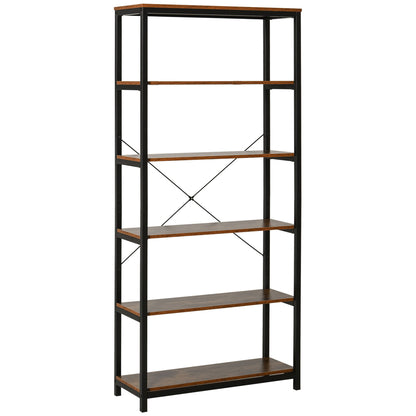 Industrial Style Retro Bookcase with 6 Open Shelves for Books and Anti-Tip System Storage for Living Room Office 31.5x11.8x70.9 inches Rustic Brown