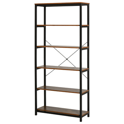 Industrial Style Retro Bookcase with 6 Open Shelves for Books and Anti-Tip System Storage for Living Room Office 31.5x11.8x70.9 inches Rustic Brown