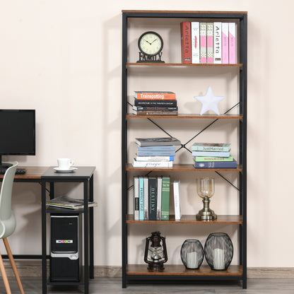 Industrial Style Retro Bookcase with 6 Open Shelves for Books and Anti-Tip System Storage for Living Room Office 31.5x11.8x70.9 inches Rustic Brown