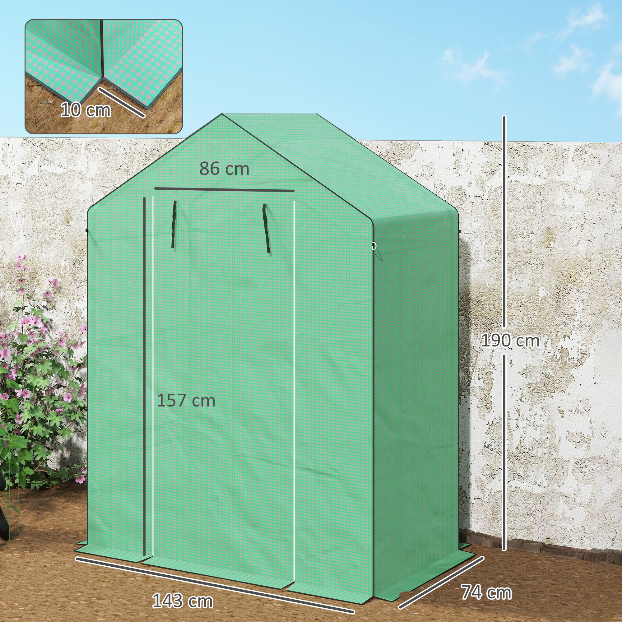 Greenhouse with Roll-Up Door, Window, Shelves, Winterproof Steel Frame Greenhouse for Balcony, Garden, Tomato House 143 x 74 x 190 cm, Tomato Greenhouse for Tomatoes, Vegetables, Green