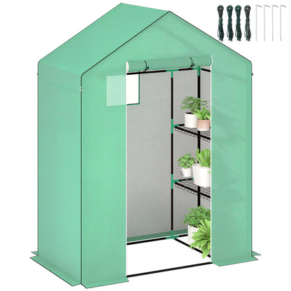 Greenhouse with Roll-Up Door, Window, Shelves, Winterproof Steel Frame Greenhouse for Balcony, Garden, Tomato House 143 x 74 x 190 cm, Tomato Greenhouse for Tomatoes, Vegetables, Green