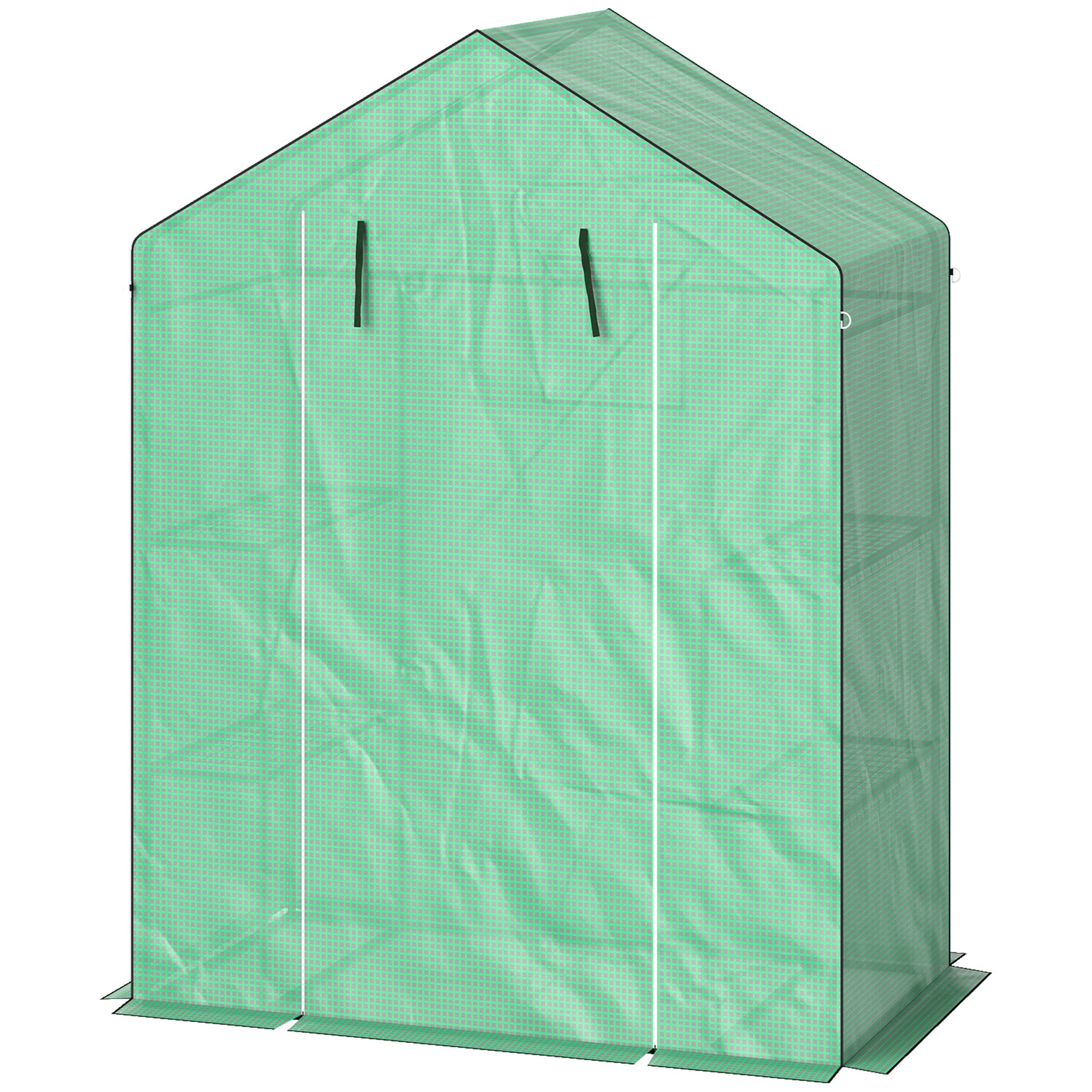 Greenhouse with Roll-Up Door, Window, Shelves, Winterproof Steel Frame Greenhouse for Balcony, Garden, Tomato House 143 x 74 x 190 cm, Tomato Greenhouse for Tomatoes, Vegetables, Green