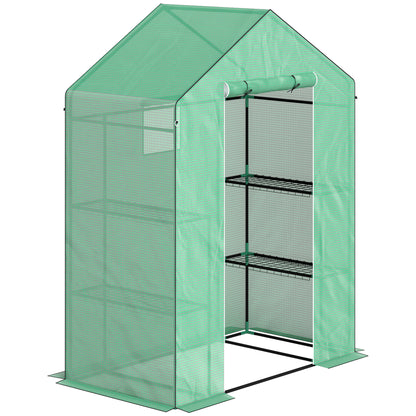 Greenhouse with Roll-Up Door, Window, Shelves, Winterproof Steel Frame Greenhouse for Balcony, Garden, Tomato House 143 x 74 x 190 cm, Tomato Greenhouse for Tomatoes, Vegetables, Green
