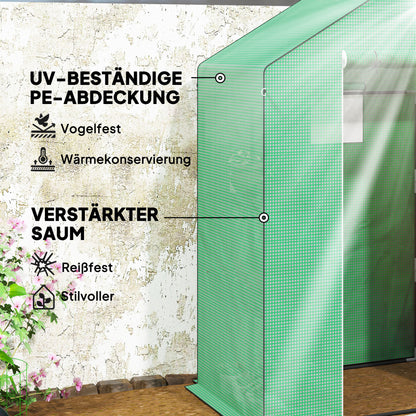 Greenhouse with Roll-Up Door, Window, Shelves, Winterproof Steel Frame Greenhouse for Balcony, Garden, Tomato House 143 x 74 x 190 cm, Tomato Greenhouse for Tomatoes, Vegetables, Green