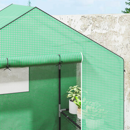 Greenhouse with Roll-Up Door, Window, Shelves, Winterproof Steel Frame Greenhouse for Balcony, Garden, Tomato House 143 x 74 x 190 cm, Tomato Greenhouse for Tomatoes, Vegetables, Green