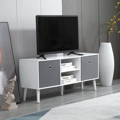 TV Stand for TVs up to 50 Inches Modern TV Stand with 2 Fabric Drawers 2 Open Shelves 110x29x46.5 cm White and Gray