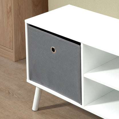 TV Stand for TVs up to 50 Inches Modern TV Stand with 2 Fabric Drawers 2 Open Shelves 110x29x46.5 cm White and Gray