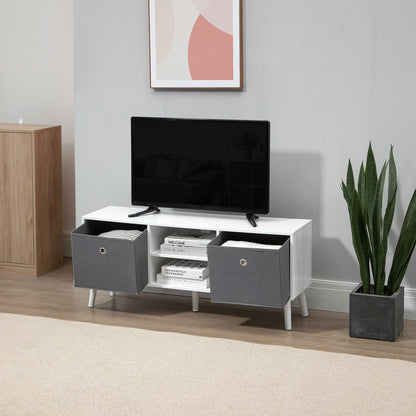 TV Stand for TVs up to 50 Inches Modern TV Stand with 2 Fabric Drawers 2 Open Shelves 110x29x46.5 cm White and Gray