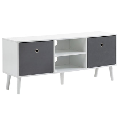 TV Stand for TVs up to 50 Inches Modern TV Stand with 2 Fabric Drawers 2 Open Shelves 110x29x46.5 cm White and Gray