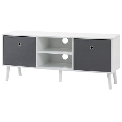 TV Stand for TVs up to 50 Inches Modern TV Stand with 2 Fabric Drawers 2 Open Shelves 110x29x46.5 cm White and Gray