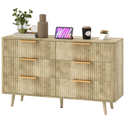 6-Drawer Dresser for Bedroom with Striped Design and Wooden Legs Sideboard for Living Room Hallway 62x35x105 cm Oak
