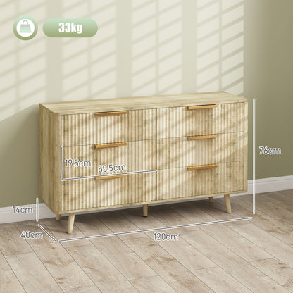 6-Drawer Dresser for Bedroom with Striped Design and Wooden Legs Sideboard for Living Room Hallway 62x35x105 cm Oak