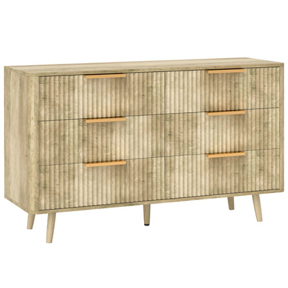 6-Drawer Dresser for Bedroom with Striped Design and Wooden Legs Sideboard for Living Room Hallway 62x35x105 cm Oak