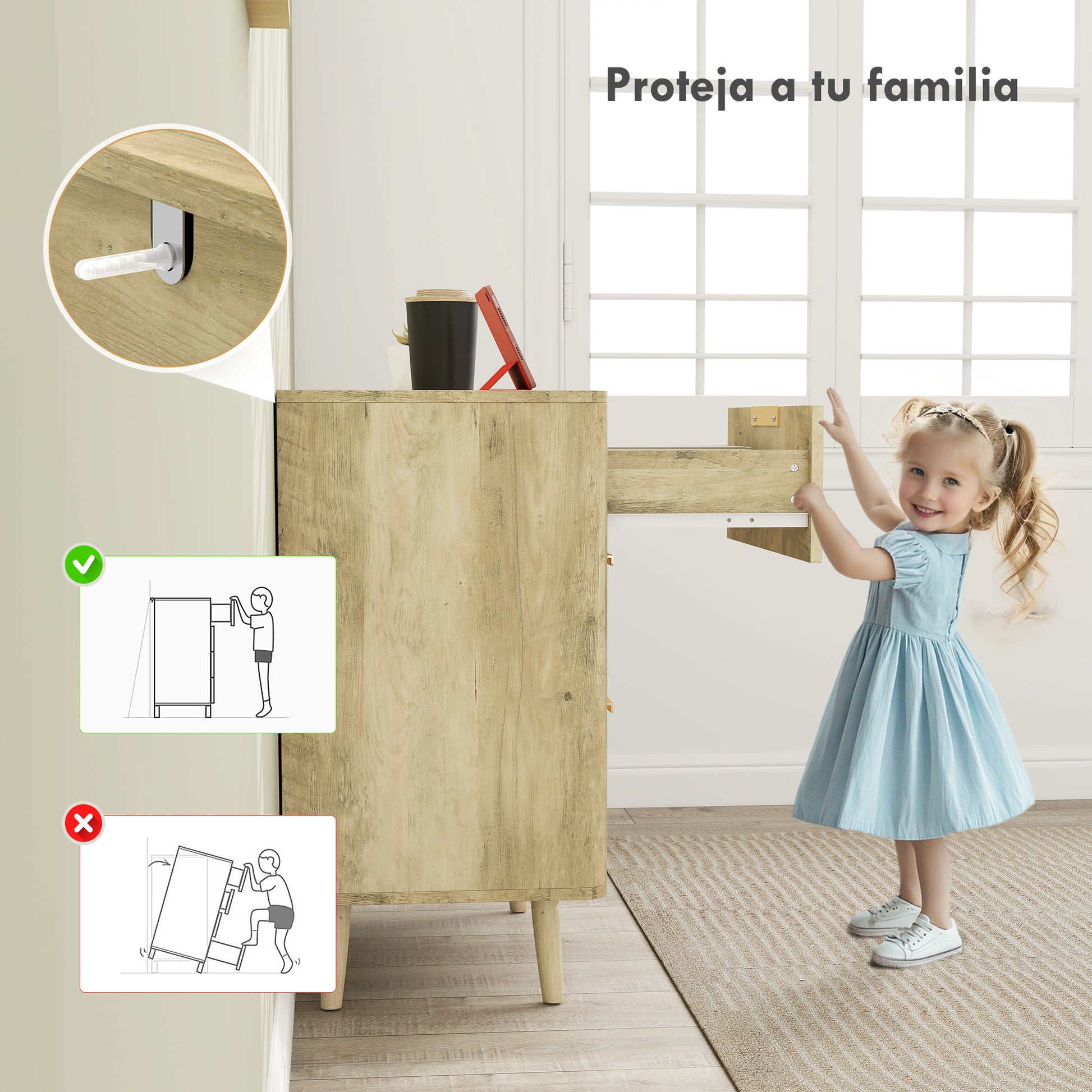 6-Drawer Dresser for Bedroom with Striped Design and Wooden Legs Sideboard for Living Room Hallway 62x35x105 cm Oak