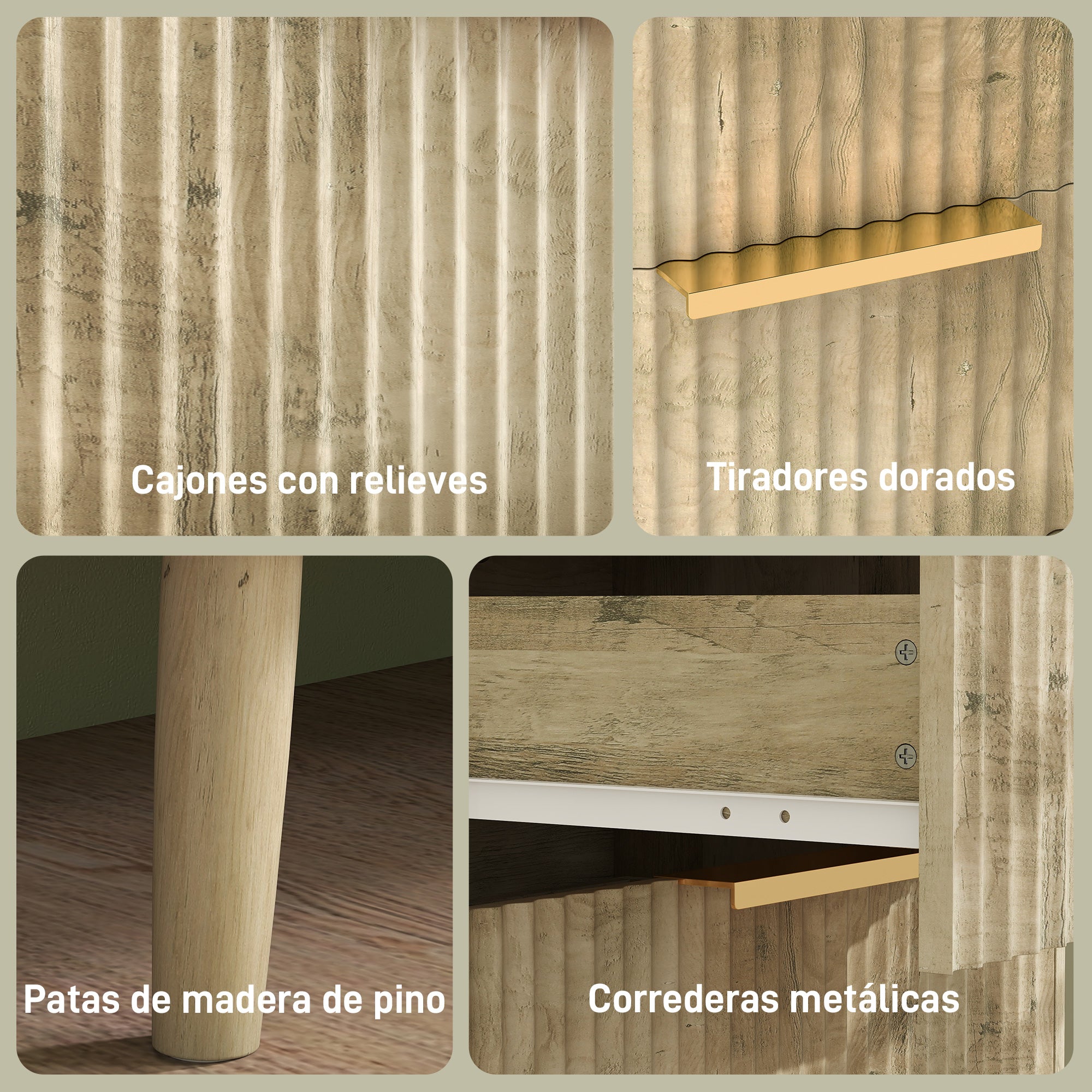 6-Drawer Dresser for Bedroom with Striped Design and Wooden Legs Sideboard for Living Room Hallway 62x35x105 cm Oak