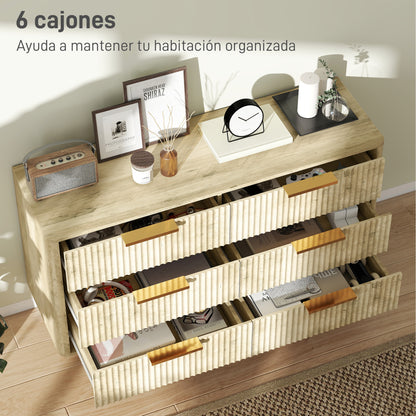 6-Drawer Dresser for Bedroom with Striped Design and Wooden Legs Sideboard for Living Room Hallway 62x35x105 cm Oak