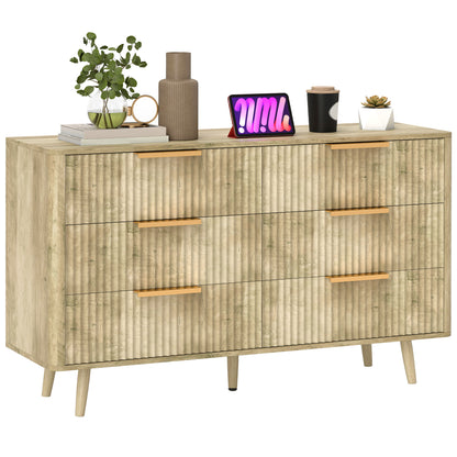 6-Drawer Dresser for Bedroom with Striped Design and Wooden Legs Sideboard for Living Room Hallway 62x35x105 cm Oak