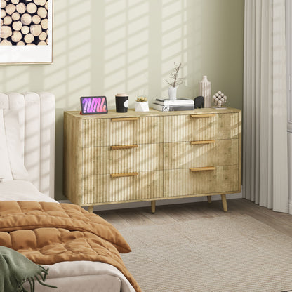 6-Drawer Dresser for Bedroom with Striped Design and Wooden Legs Sideboard for Living Room Hallway 62x35x105 cm Oak