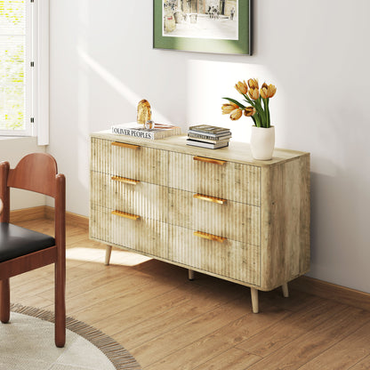 6-Drawer Dresser for Bedroom with Striped Design and Wooden Legs Sideboard for Living Room Hallway 62x35x105 cm Oak
