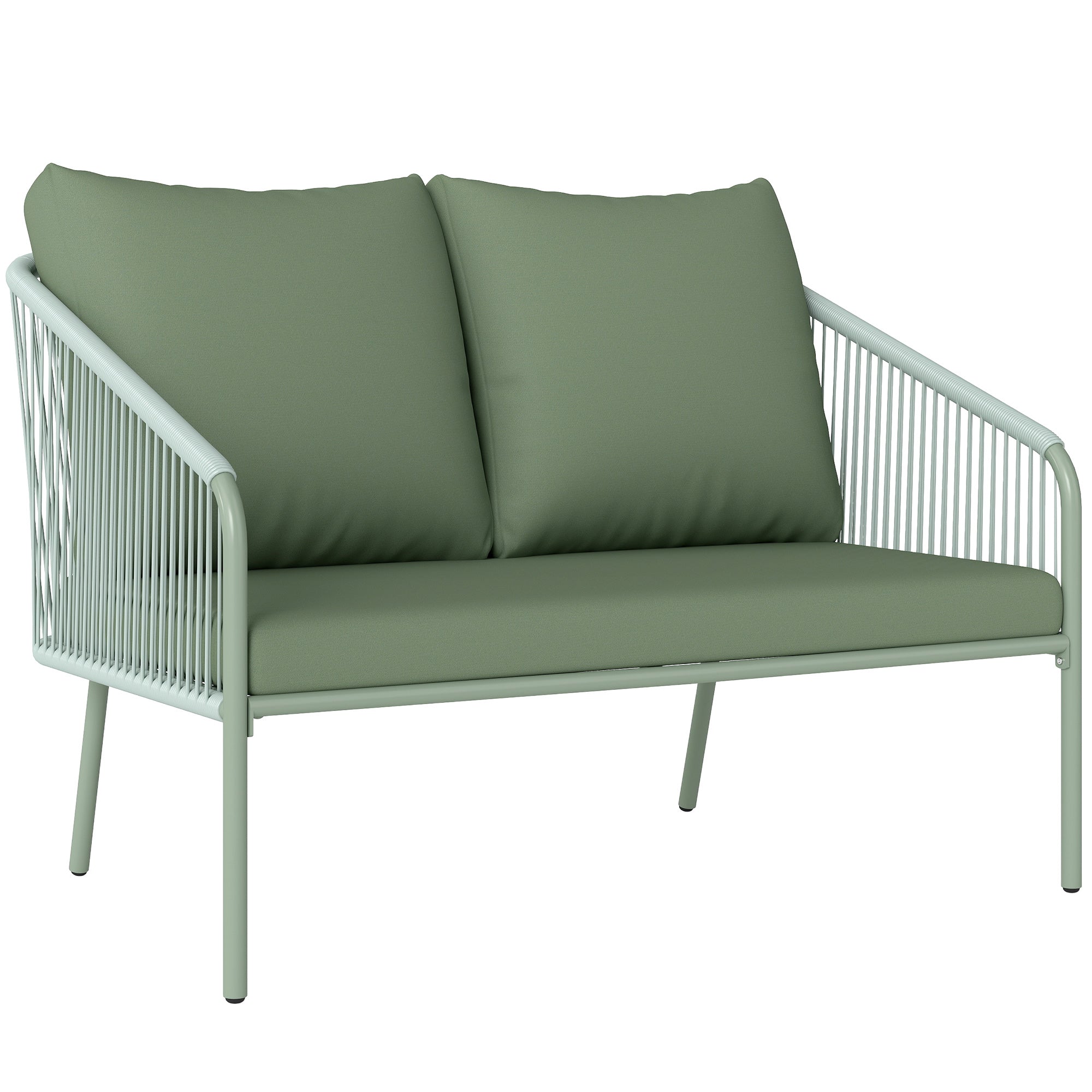 2-Seater PE Rattan Garden Sofa, Boho Style Outdoor Loveseat with Removable Cushions, Armrests, and Steel Frame, Outdoor Sofa for Terrace and Courtyard, Green