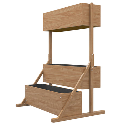Raised Planter Box made of Wood, 3-Tier Flower Box Vegetable Garden with Inner Lining, Herb Box for Garden, Balcony, Natural, 108 x 80 x 140 cm