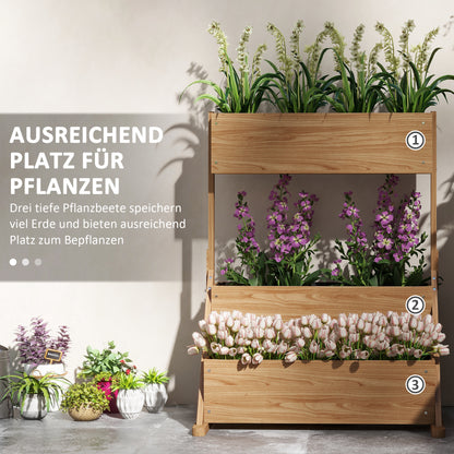 Raised Planter Box made of Wood, 3-Tier Flower Box Vegetable Garden with Inner Lining, Herb Box for Garden, Balcony, Natural, 108 x 80 x 140 cm