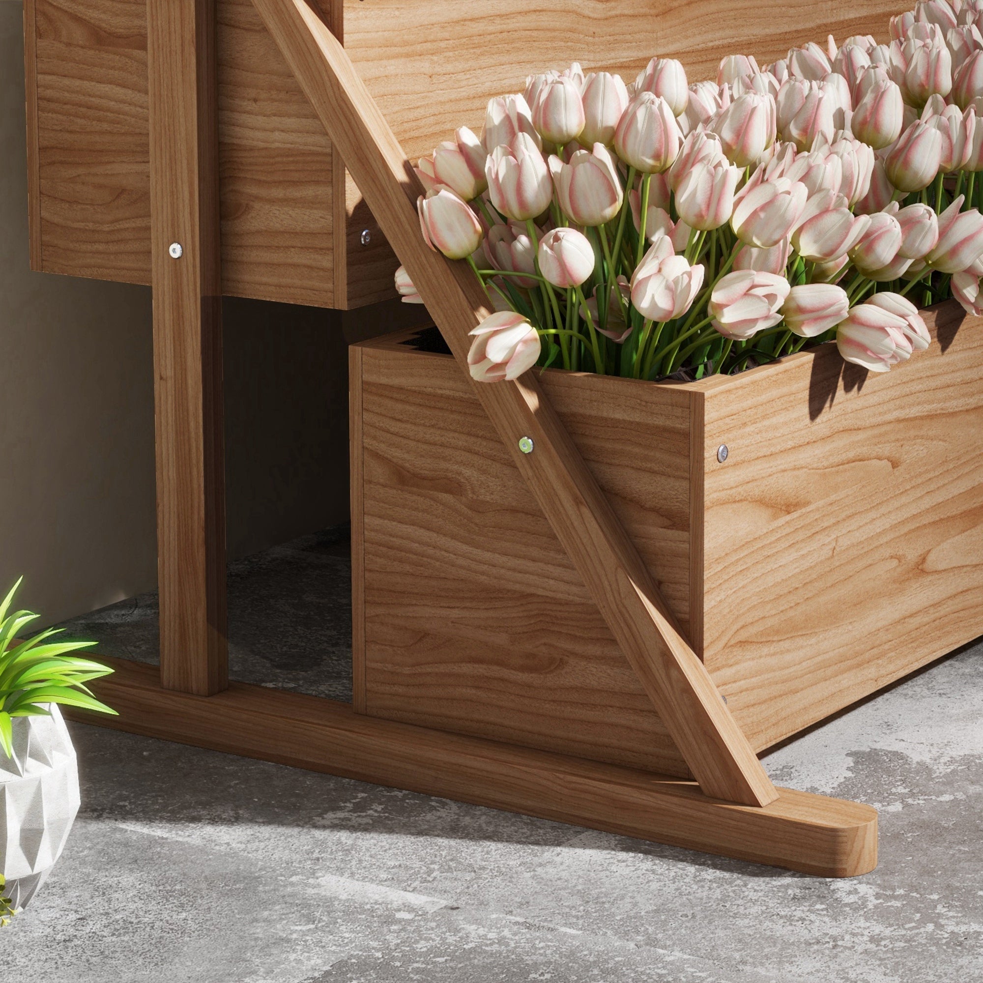 Raised Planter Box made of Wood, 3-Tier Flower Box Vegetable Garden with Inner Lining, Herb Box for Garden, Balcony, Natural, 108 x 80 x 140 cm