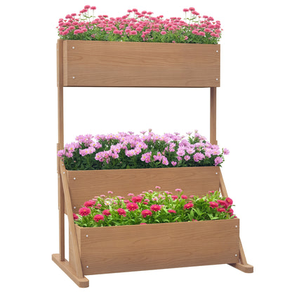 Raised Planter Box made of Wood, 3-Tier Flower Box Vegetable Garden with Inner Lining, Herb Box for Garden, Balcony, Natural, 108 x 80 x 140 cm
