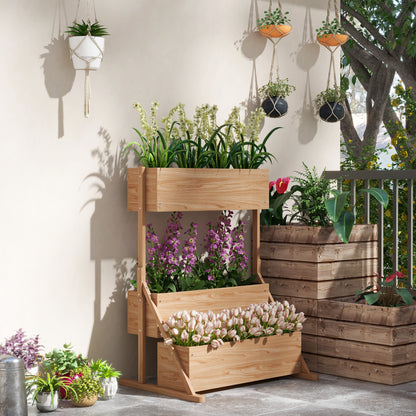 Raised Planter Box made of Wood, 3-Tier Flower Box Vegetable Garden with Inner Lining, Herb Box for Garden, Balcony, Natural, 108 x 80 x 140 cm